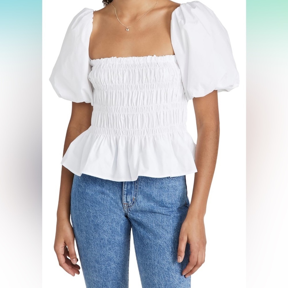 ASTR the Label Bubble Puffy Sleeve Smocked white top size L